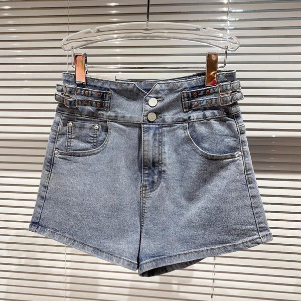 

2021 spring new arrival solid high waist punk design street with button jeans shorts 3cun, White;black