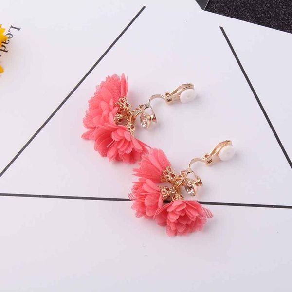 

clip-on & screw back flower earrings for women ethnic zircon clip on colorful earring cute lovely girls jewelry, Silver