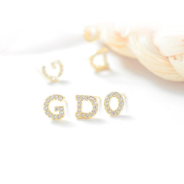 

stud exquisite cz simple style letter earrings unique delicate, Golden;silver