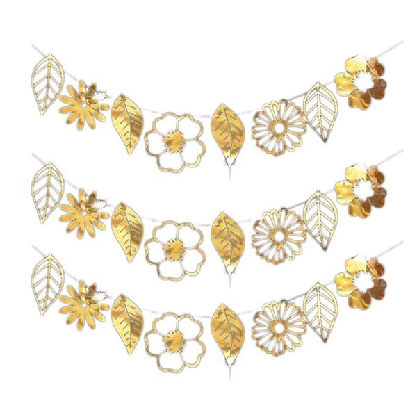 

wall stickers 3pcs gold card hollow flower leaf sticker ornaments for holiday home wedding party decoration