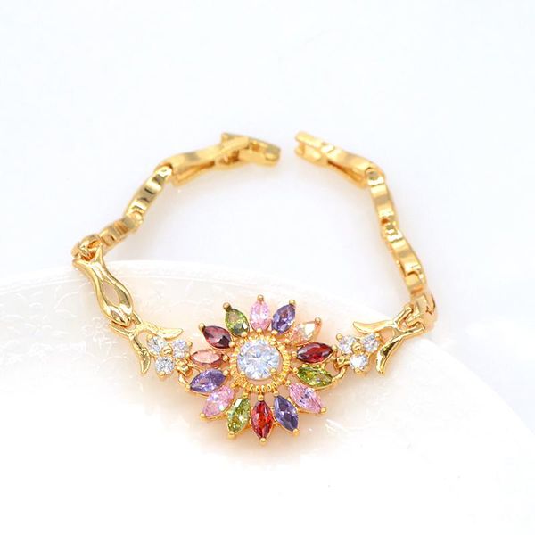 

link, chain fashion women cz bracelet multi-color flower gold color cubic zirconia charm bangles jewelry gifts, Black