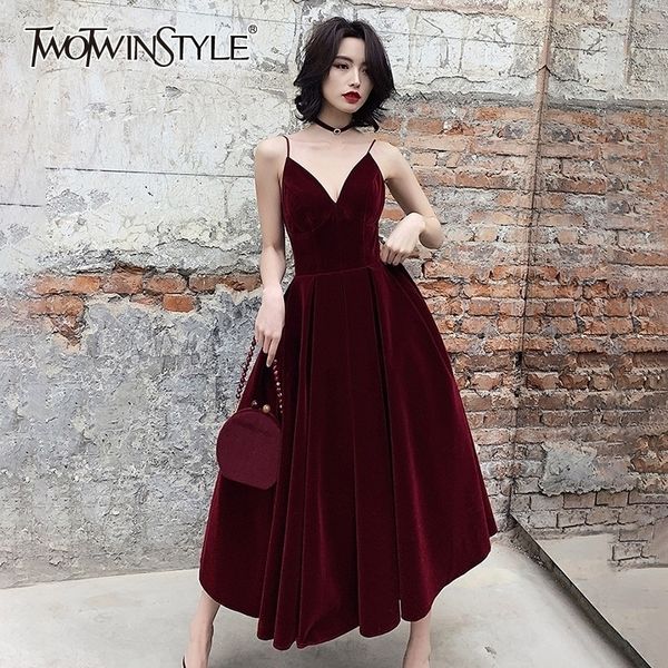

twotwinstyle summer backless dress for women v neck spaghetti strap sleeveless high waist party dresses female fashion 210316, Black;gray