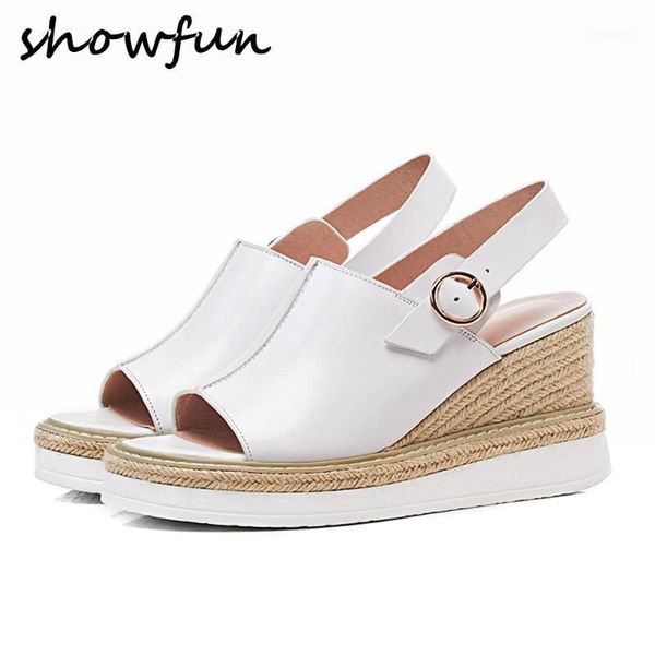 

sandals women's genuine leather wedge platform open toe high heel slingback summer dress sandalias shoes for women1, Black