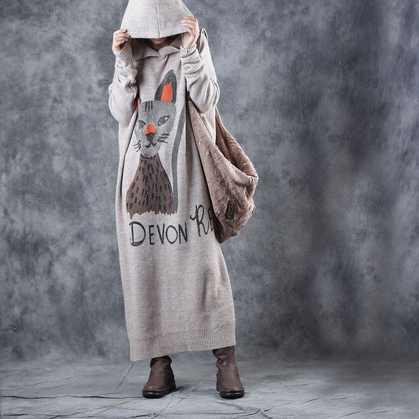 

casual dresses novo vestido feminino tamanho grande com capuz, folgado de malha para primavera e inverno 79wt, Black;gray