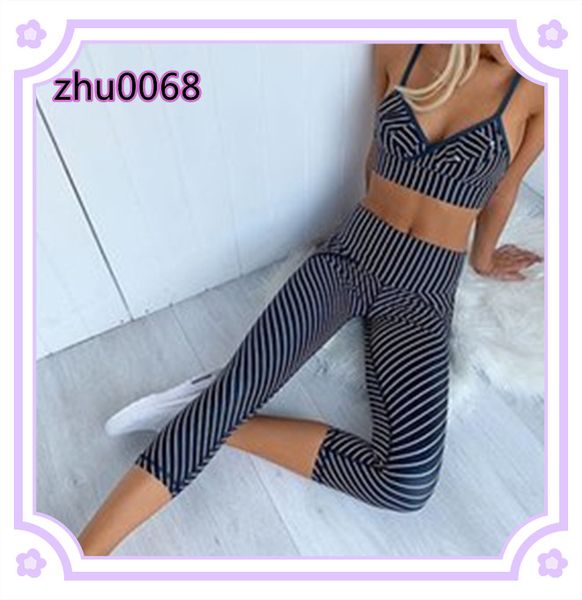 

zc-17 women striped print fitness yoga set gym sports running tracksuit jogging dance sport suit workout clothing bra & pants set, White;black