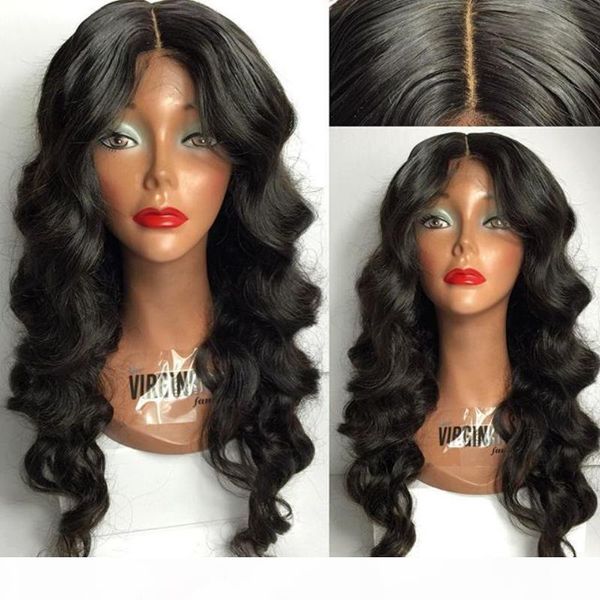 

4*4 silk glueless full lace wigs with middle part body wavy style lace front wig in stock, Black;brown