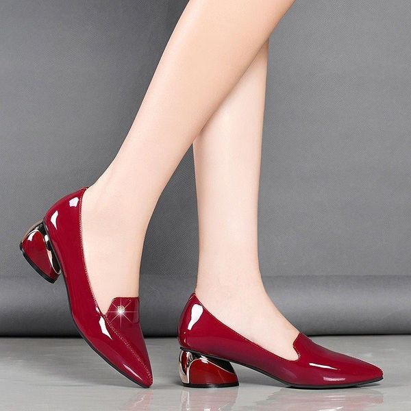 

dress shoes plus size 34-42 ol office lady black patent leather pointed toe boat med heels pumps zapatos mujer