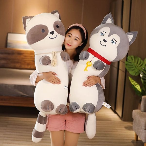 

cute husky large bear plush sleeping raccoon bed pillow doll girl