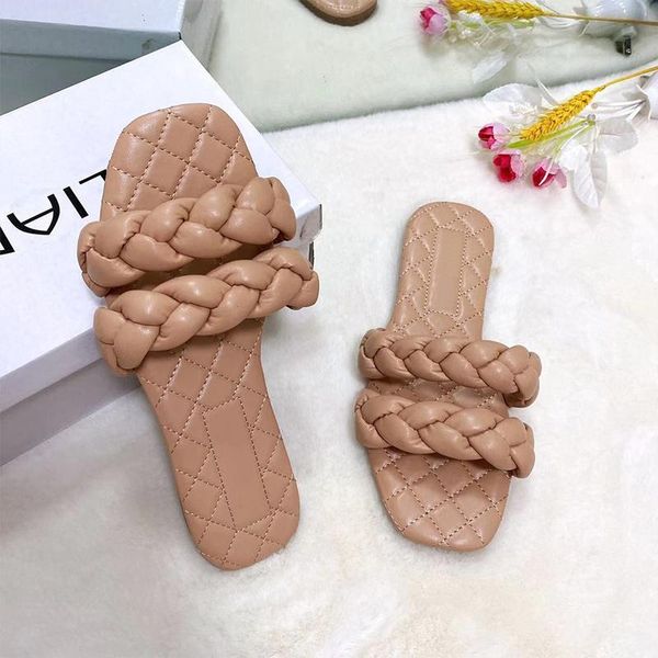 

slippers women's flat casual plus size female square toe home beach slides summer weave outdoor shoes ladies fashion footwear, Black