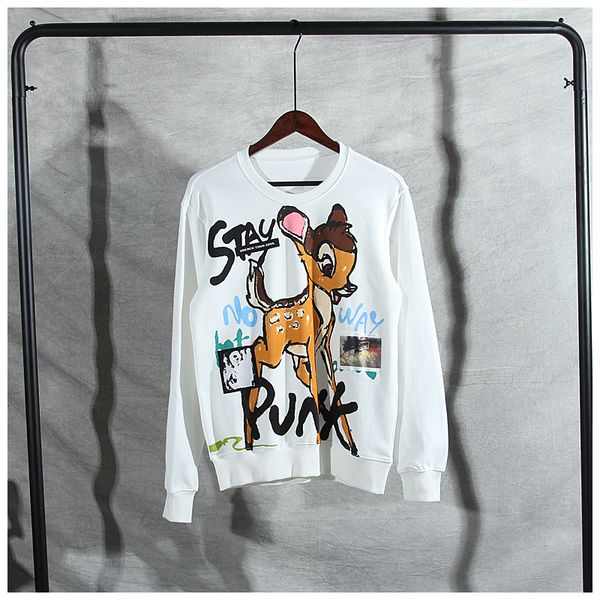 

2021 autumn winter fashion brand new graffiti deer patch large size men's and women's cotton pullover hoodie tjt9, Black