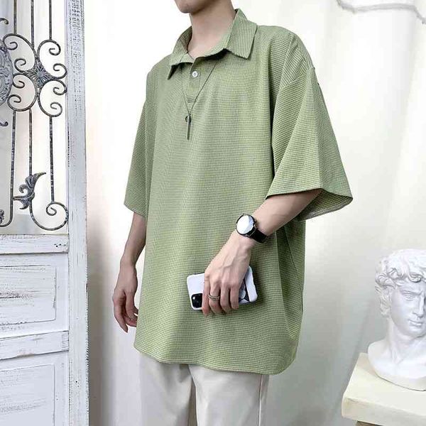 

men's casual shirts summer thin plaid korean fashion loose business harajuku social solid color short-sleeved ouse, White;black