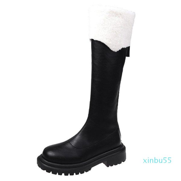 

boots women's long soft pu leather autumn shoes thick soled platform fashion ladies knee high solid color female boot, Black