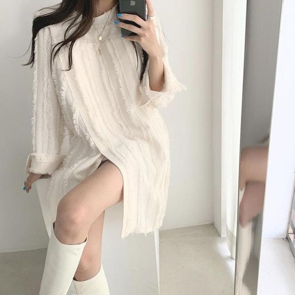 

stripe long sleeve mini dress women casual ladies dresses black office korean fall 2021 tassel midi modis short dress vestidos, Black;gray