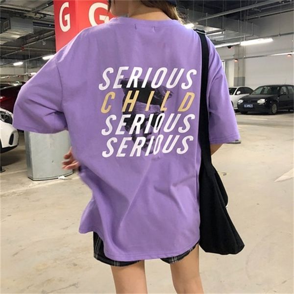 Chique Vaporwave Back Carta gráfica impresso deve ter senhoras soltas Tee Top Japonês Harajuku Street Girl T Camisetas 210302