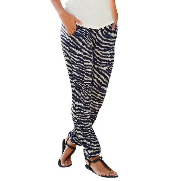 

women's pants & capris summer fashion women high waist printing easy trousers long boho beach pockets pantalones de mujer, Black;white