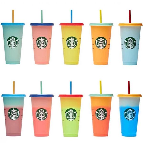 

starbucks tumbler color changingcolorful cupscold cups reusable plastic water cup with lid and straw cold cup, of