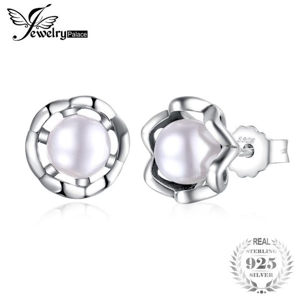 

stud jewelrypalace cultured white pearl 925 sterling silver flower earrings fine jewelry arrival birthday gift women earring, Golden;silver