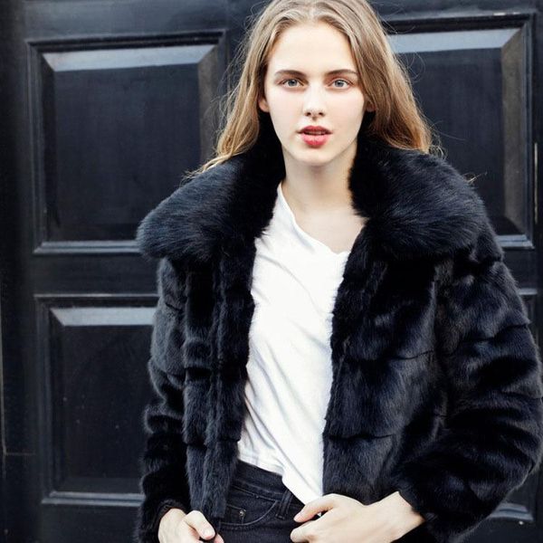 

women's fur & faux trodeam store 2021 korean fashion mink coat for woman with o-neck winter warm high street trendy coats and jackets, Black