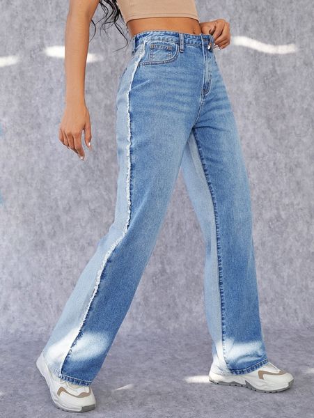 

raw trim two tone jeans q42e#, Blue