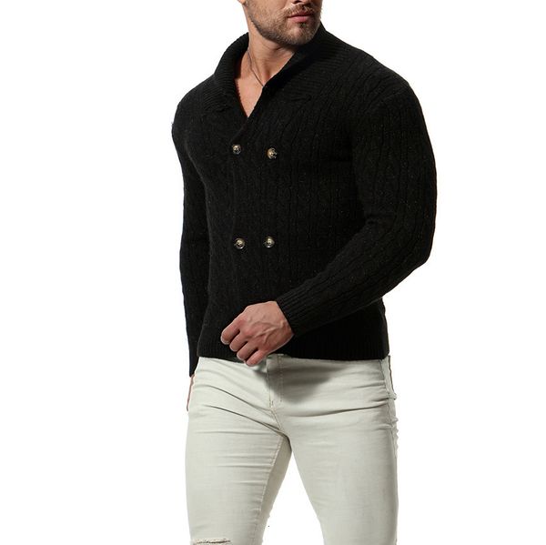 

new 2021 slim men knit lapel long sleeve solid color regular sweater 13nw, White;black