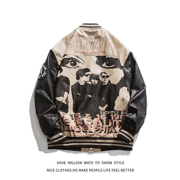 

men's jackets 2021 autumn letter embroid motorcycle pu leather jacket baseball bomber coat women's oversize varsity vintage, Black;brown
