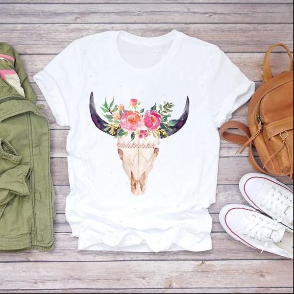 

womens t shirts flower fashion heifer bull cow kawaii 90s floral ladies lady women print ladies t graphic female tee t, White
