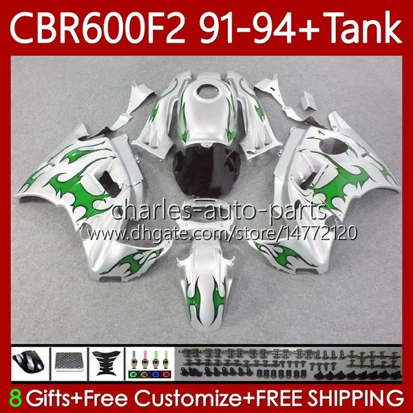 Bodys + Tanque para Honda CBR600 CBR 600 F2 FS CC 600F2 91-94 Bodywork Greenflames 63NO.48 600FS 600cc CBR600F2 91 92 93 94 CBR600-F2 CBR600FS 1991 1992 1993 Kit de Feira