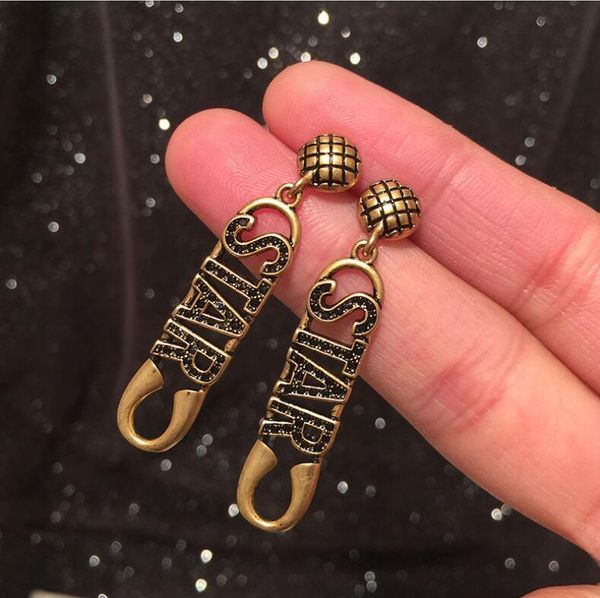 

2021 new arrival letter star earrings retro s925 silver needle personality creative net red exaggerated pin earrings