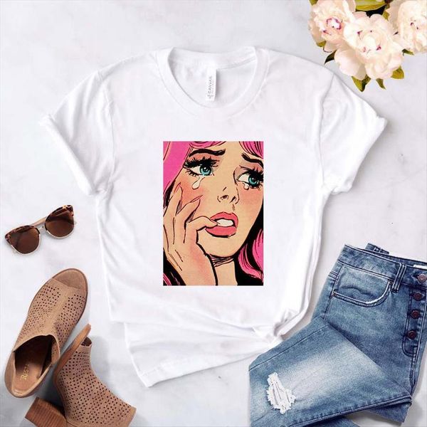 

fashion retro casual womens t shirt o neck summer short sleeve female harajuku lady tee girl sad printed women, White