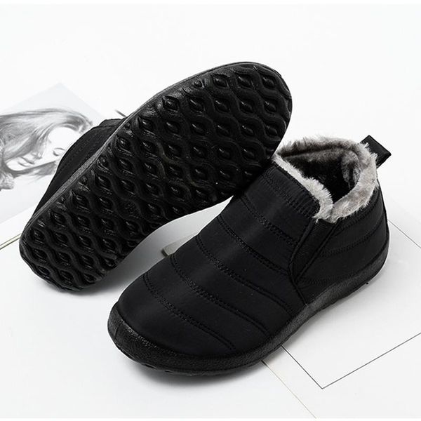 

boots women winter shoes woman waterpoor ankle snow female slip on flat casual plush footwear fashion 2021, Black