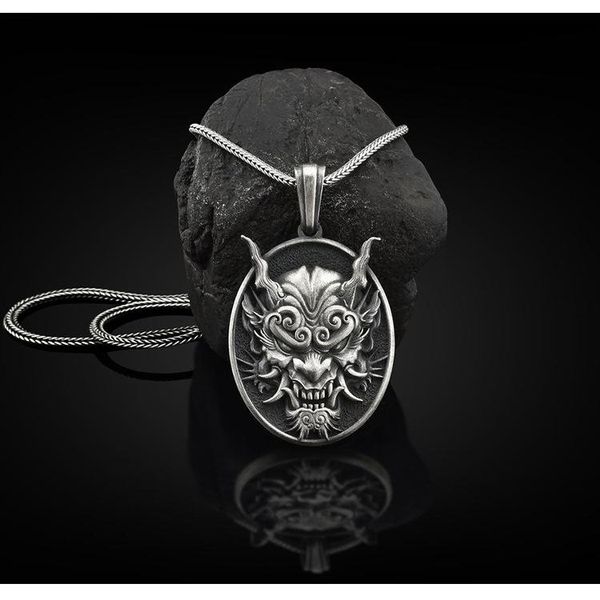 

pendant necklaces japanese prajna mask ghost men's hip-hop necklace ins, Silver