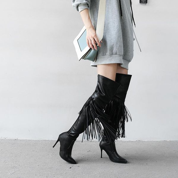 

boots woman boots overknee 2021 tassels, Black