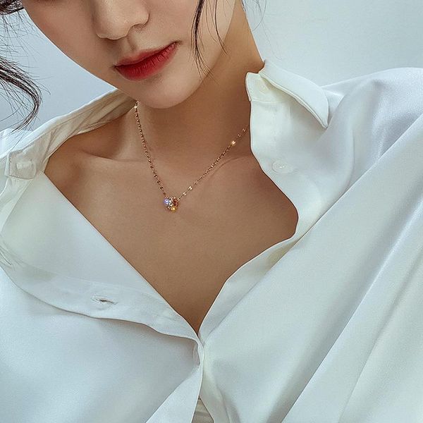 

chains small pretty waist zircon collarbone chain pendant necklace set auger titanium steel tide ins cold wind short neck ornaments, Silver