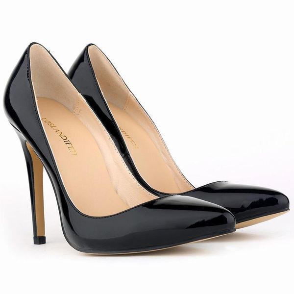 

classic pointed toe high heels women pumps wedding shoes 15 colors big size 34-42 fashion shoes thin heels patent, Black