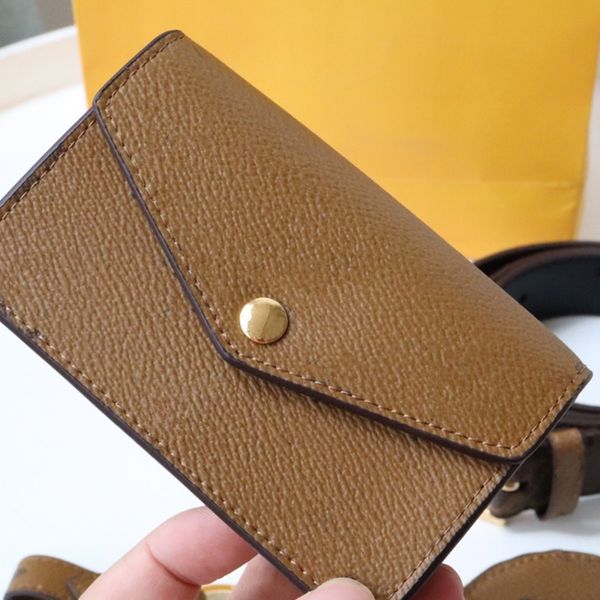 

designer women's belt bag multi-pocket 30mm plain calfskin lining removable coin key card case with box l006
