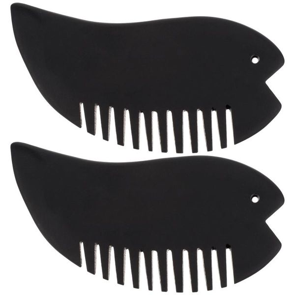 

hair brushes 2 pcs natural stone massaging combs fish shaped head comb handheld, Silver