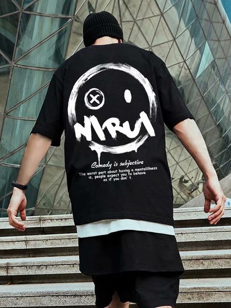

t shirt little devil smiley face hip hop fashion brand printed short sleeve men's trend bf style loose size half, White;black