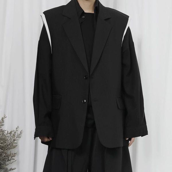 

men's vests large vest 2021 trend waistcoat japanese simple and versatile suit casual coat, Black;white