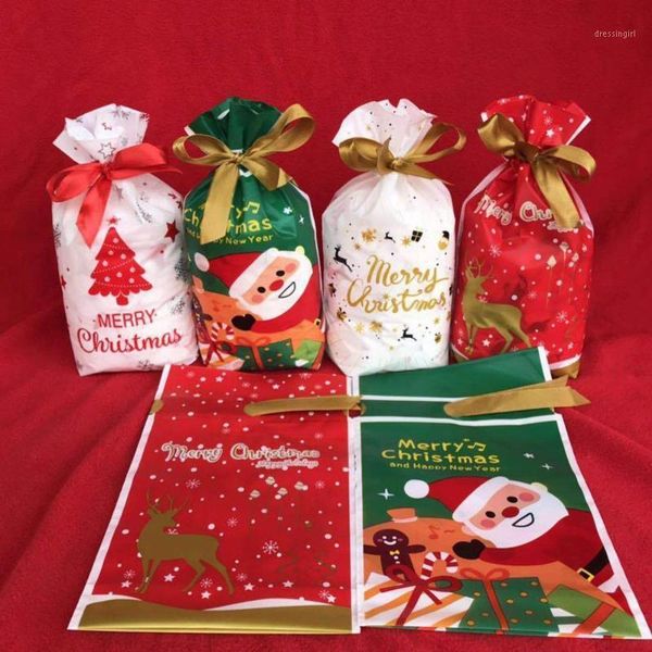 

christmas decorations 50pcs beautiful merry ribbon drawstring bag packaging gift baking pastry biscuit santa claus
