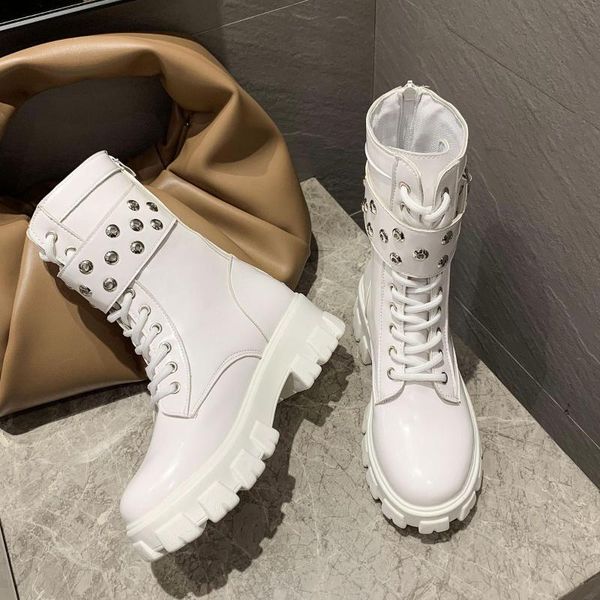 

boots 2021 spring women white autumn fashion black leather platform gothic punk combat for