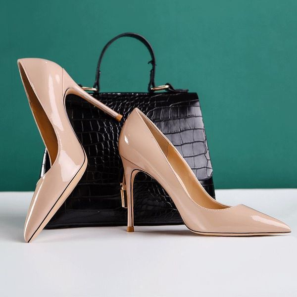 

dress shoes leather with nude pointed toe heels for women and professional single red sole, Black