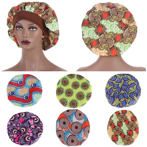 Mulheres Padrão Africano Imprimir Bonnet Hijabs Chapéu Colorido Noite Dormir Tampão Turbante Extra Grande Cabeça Desgaste Head Head Wrap Chapéu