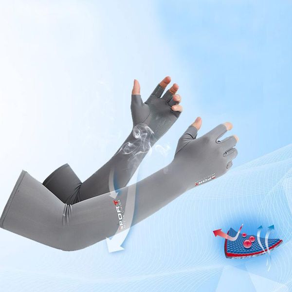 

elbow & knee pads five-fingers ice arm sleeves sun protective breathable 50cm warmer outdoor sport riding running cool silk sleeve, Black;gray