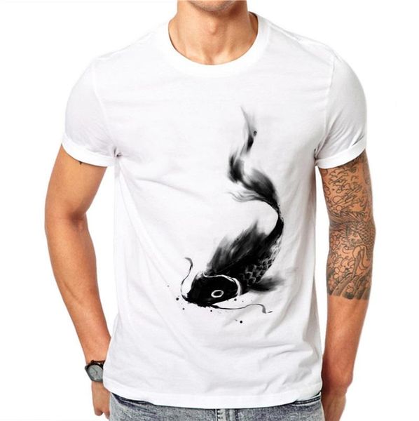 

men's t-shirts summer cotton creative cuttlefish chinese style casual harajuku shirt short-sleeved graphic t-shirt daily wear, White;black