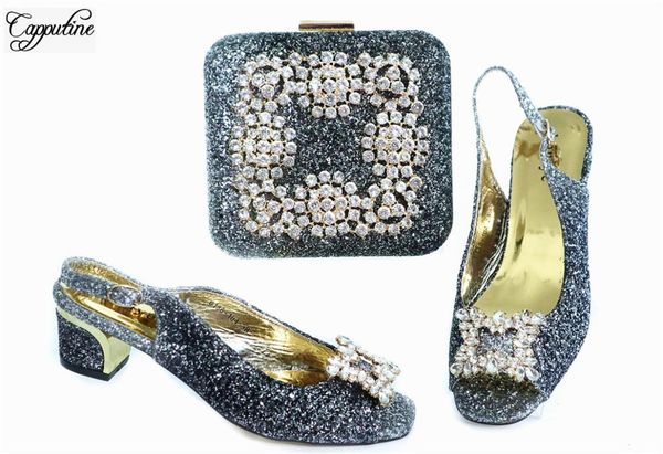 

dress shoes most fashion medium heel african sandal and bag set nice purse handbag gl1912-4 height 4.5cm, Black