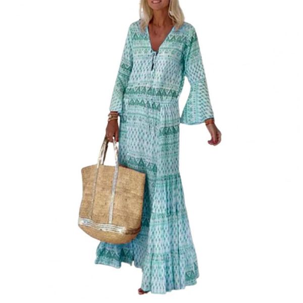 

women's swimwear women v neck dress bohemian geometric print flare sleeve beach vintage ladies summer, White;black