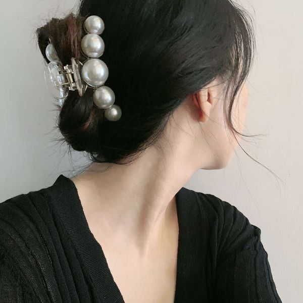 

hbp fashion ins japanese and korean style simple temperament versatile pearl texture hairpin grab large back of the head shark clip girl, Silver
