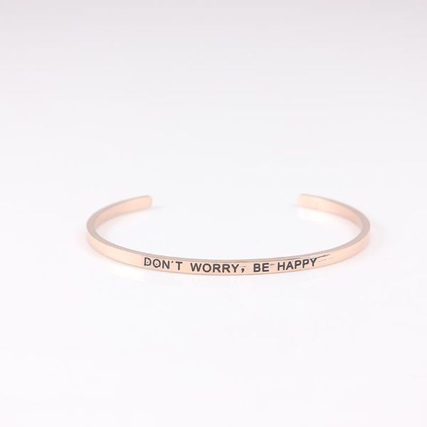 

bangle don't worry, be happy rose gold 316l stainless steel inspirational quote cuff bracelets mantra for women, Black