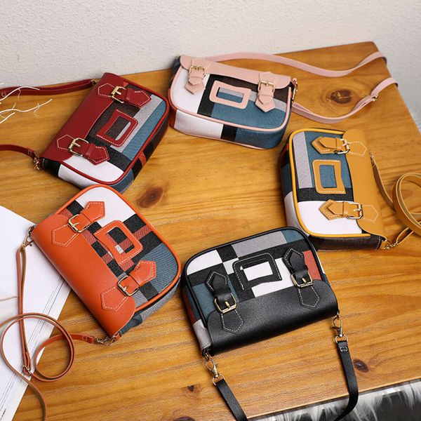 

women's fashion color contrast lattice mobile phone spring and summer 2021 new single shoulder messenger small change bag