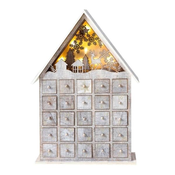 Decoração de contagem regressiva do calendário de madeira de Natal com gavetas levou ornamento de luz para adultos crianças 211105